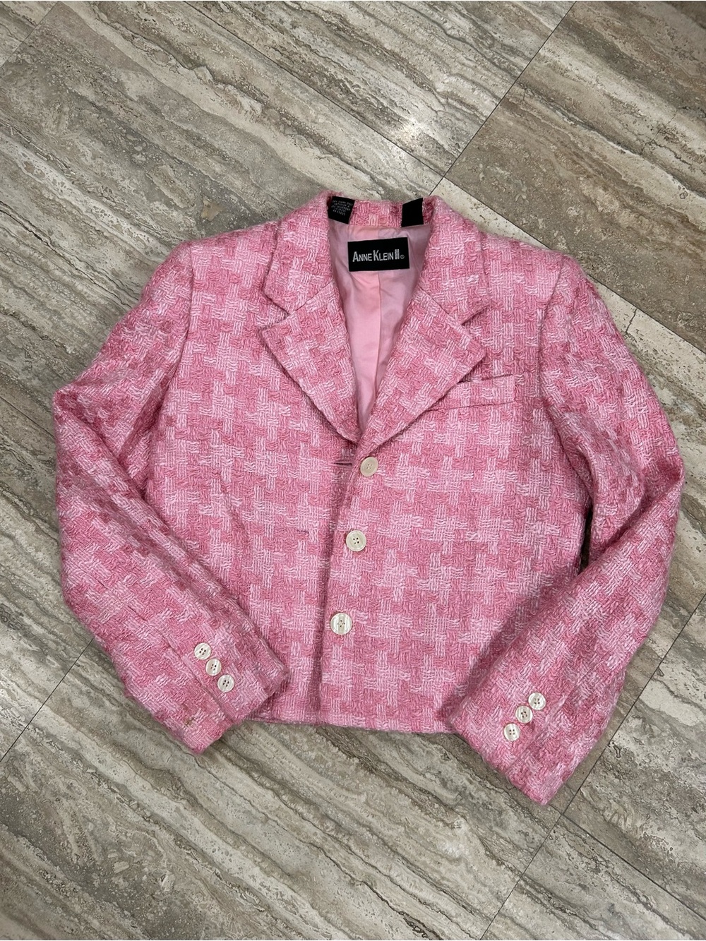 Anne Klein Pink Tweed Cropped Blazer Jacket